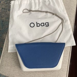 Italian O Bag, clutch, shoulder or cross body • cobalt & white, chain strap